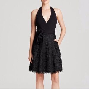 Diane Von Furstenberg Amelia Black Halter Lace Wrap Dress - Size 6
